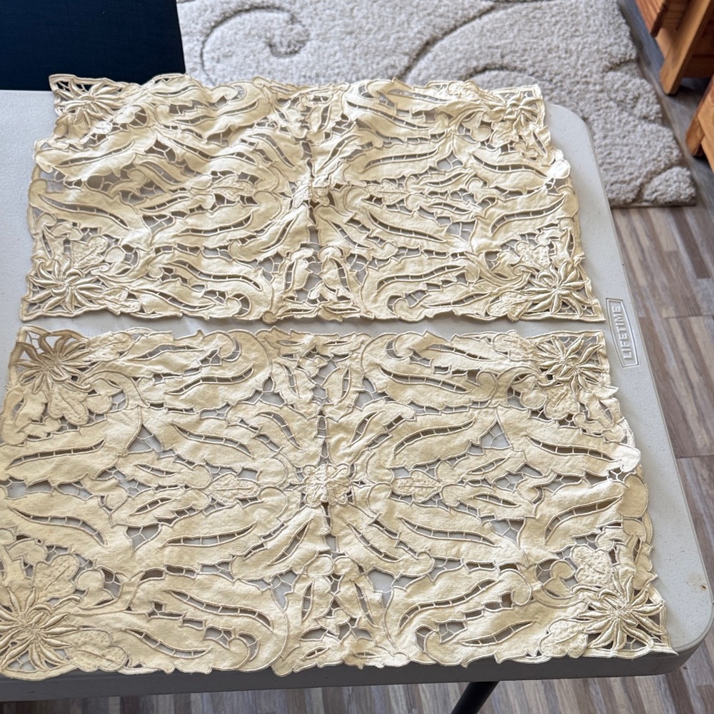 2 Intricate Lace Placemats- vintage